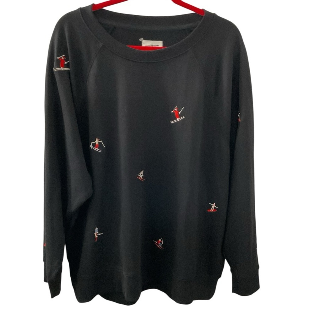 Lou & Grey Black & Red Embroidered Ski Sweatshirt P:27” L:28”